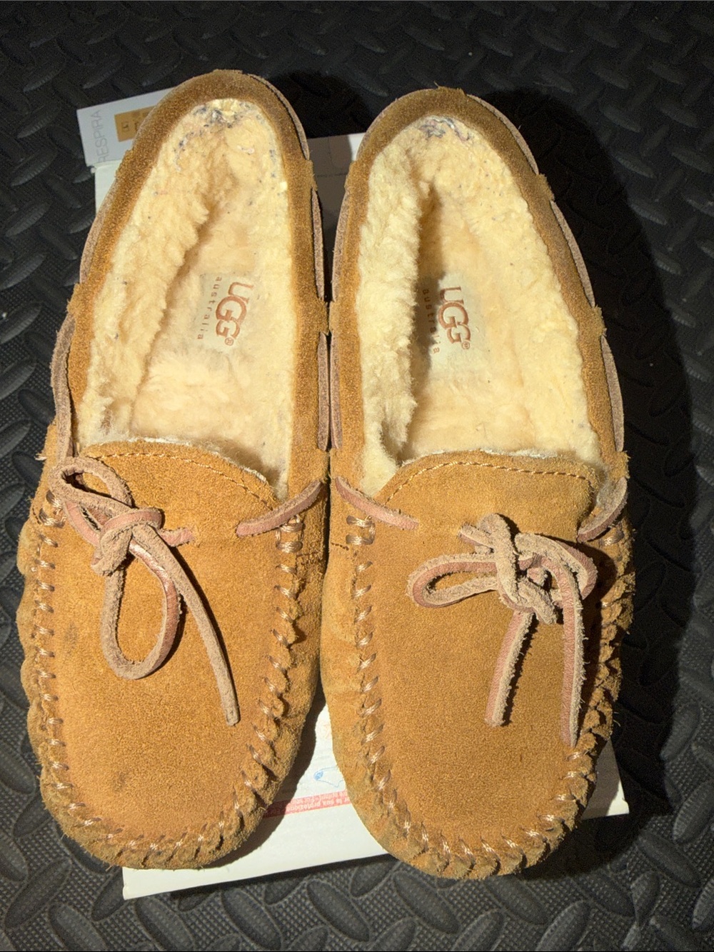 UGG Chestnut Suede Moccasin Slippers - Tan Suede with Shearling